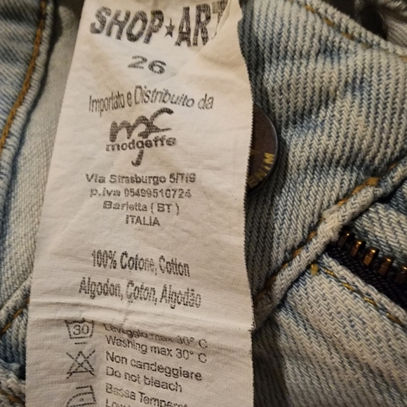 SHOP ★ ART Blue Denim pants side seam stripes 100% cotton jeans - Picture 14 of 15